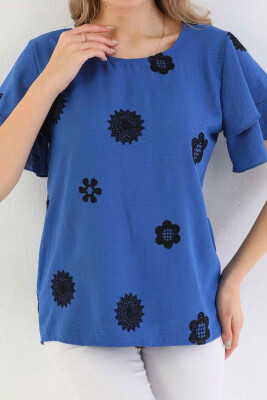 FLOWERS ONE COLOR WOMAN T-SHIRT BLUE/BLU 