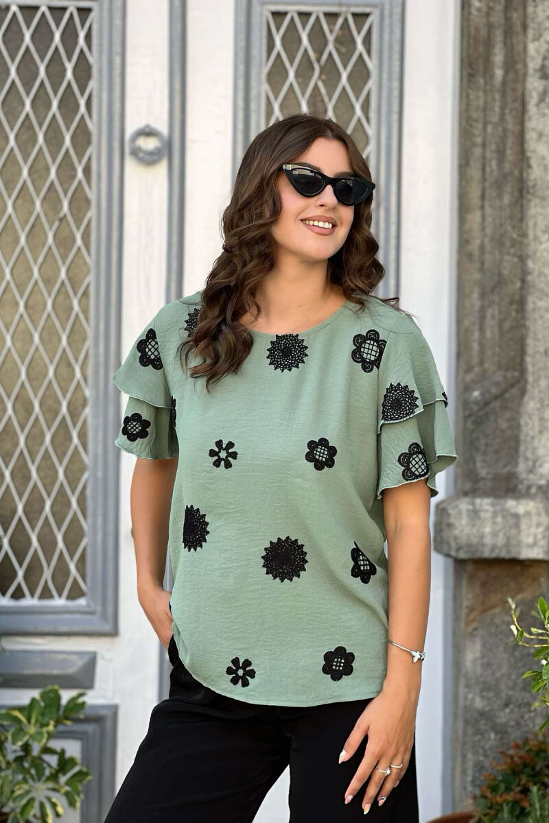 FLOWERS ONE COLOR WOMAN T-SHIRT GREEN/JESHILE - 2