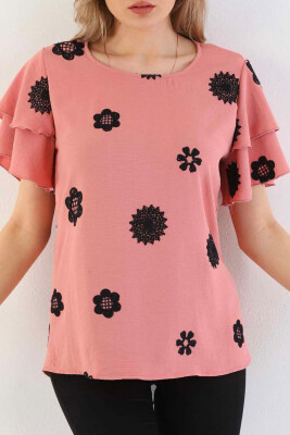 FLOWERS ONE COLOR WOMAN T-SHIRT POWDER/PUDER 