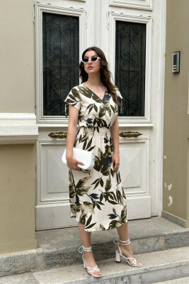 FLOWERS V NECK DRESS OLIVE/ULLI 