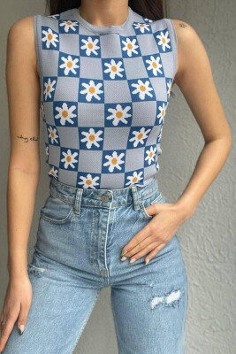FLOWERY WOMAN TANK TOP BLUE/BLU - 1