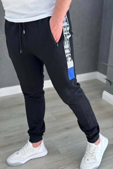 FLUFFY ATHLETIC MEN SWEATPANTS IN BLACK-BLUE COLOR 