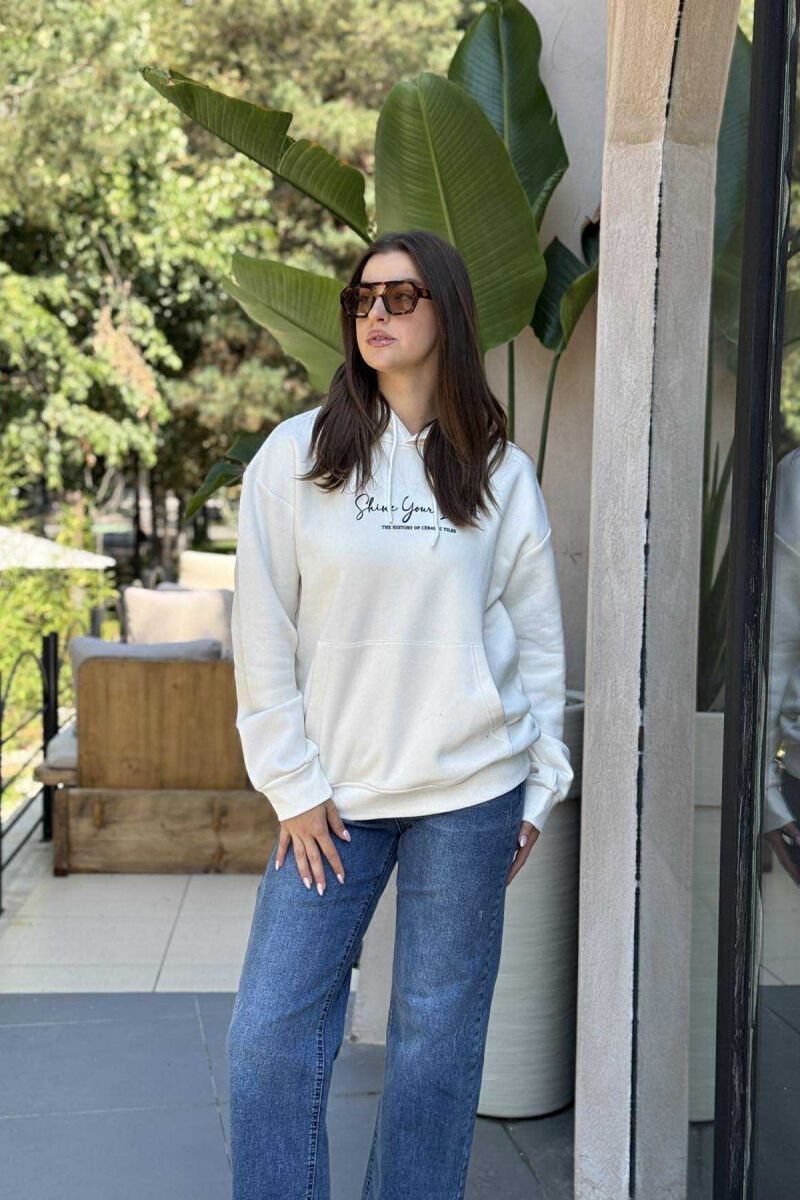 FLUFFY BACK DESIGN WOMEN HOODIE CREAM/KREM - 1