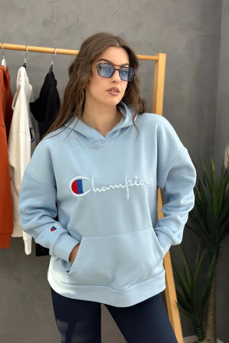 FLUFFY CHAMPION WOMAN HOODIE BABY BLUE/BLU BY - 2