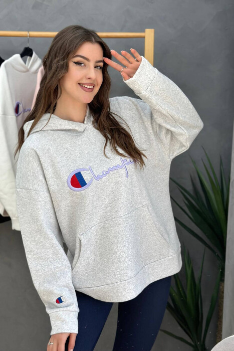 FLUFFY CHAMPION WOMAN HOODIE LIGHT GREY/GZ - 3