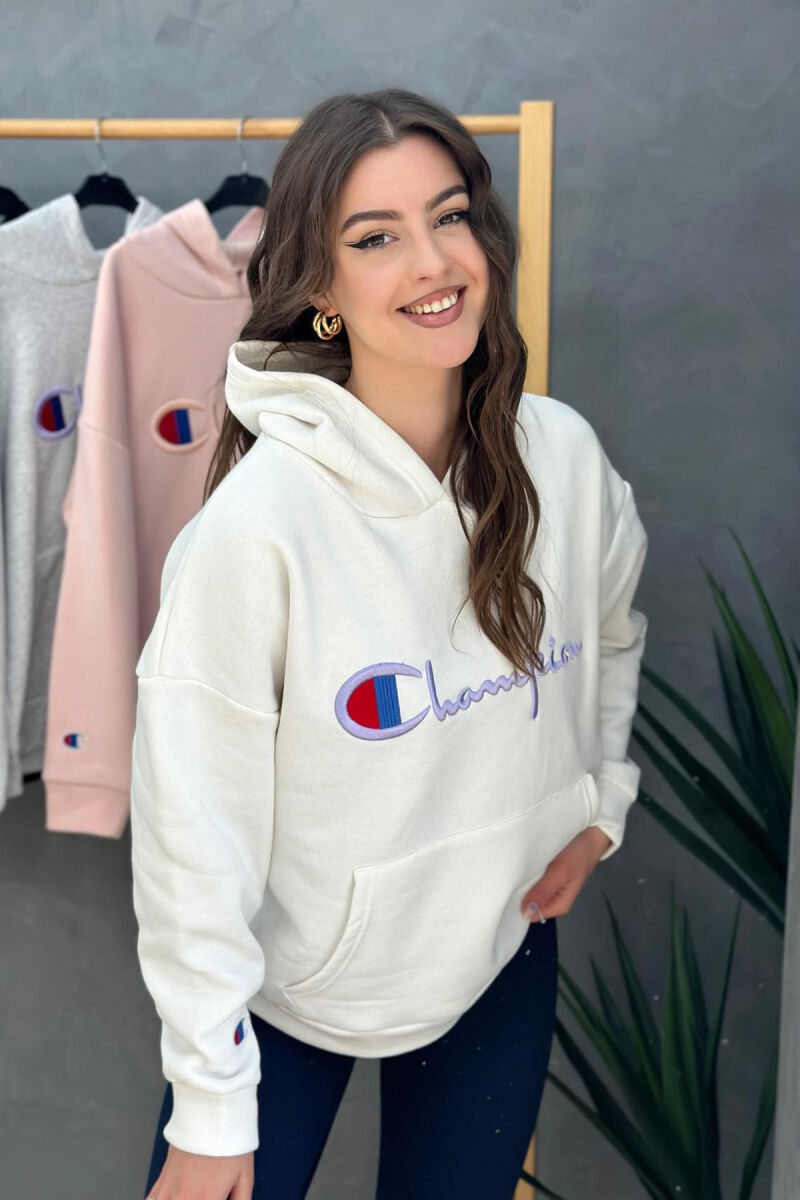 FLUFFY CHAMPION WOMAN HOODIE WHITE-E BARDHE - 2