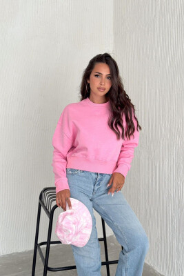 FLUFFY COTTON SIMPLE WOMAN SWEATSHIRT BABY PINK/ROZB 