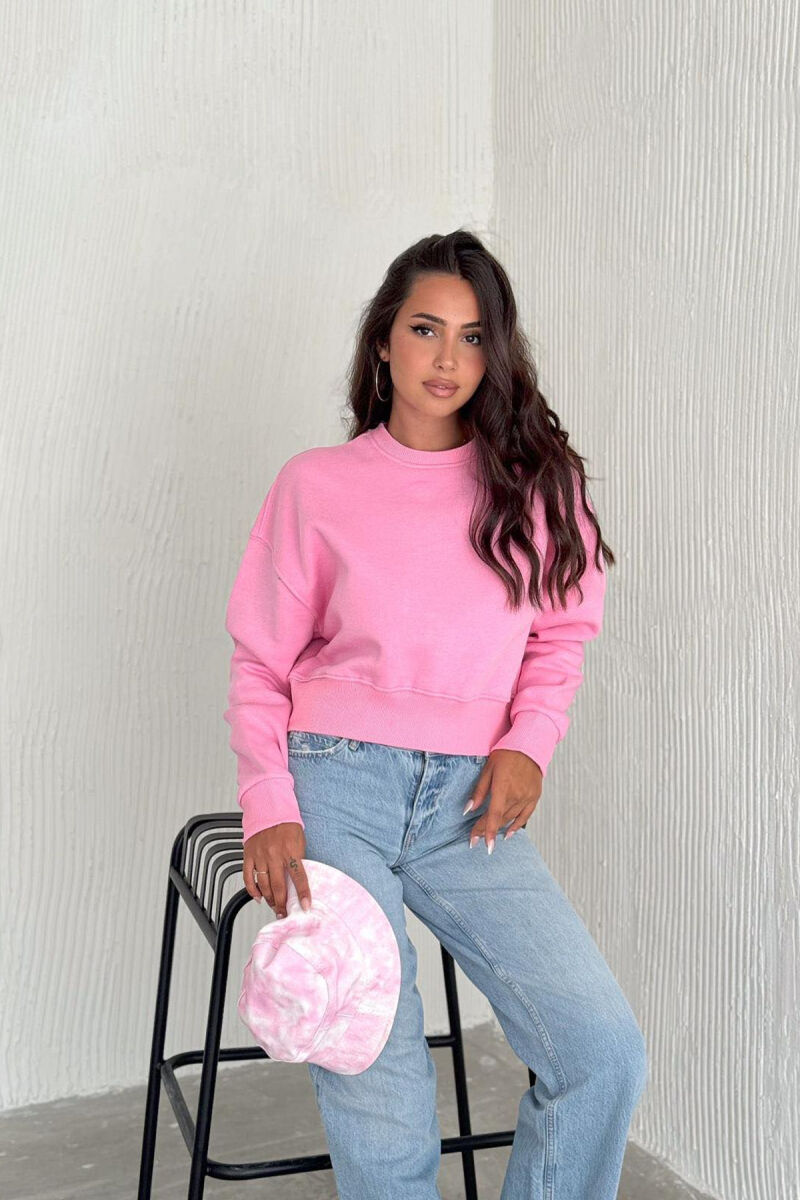 FLUFFY COTTON SIMPLE WOMAN SWEATSHIRT BABY PINK/ROZB - 1