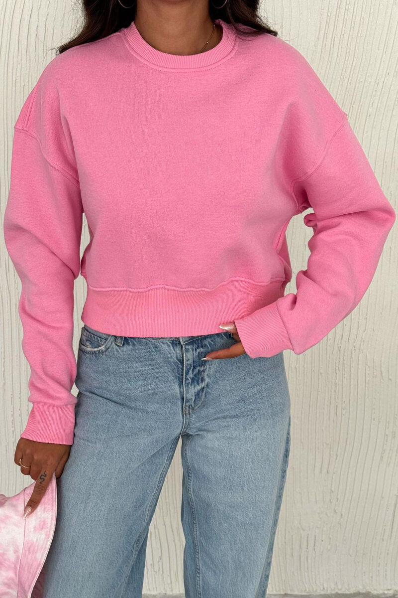 FLUFFY COTTON SIMPLE WOMAN SWEATSHIRT BABY PINK/ROZB - 3