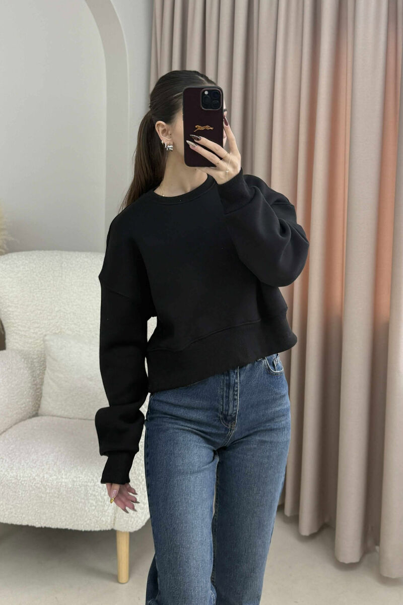 FLUFFY COTTON SIMPLE WOMAN SWEATSHIRT BLACK/ E ZEZE - 1
