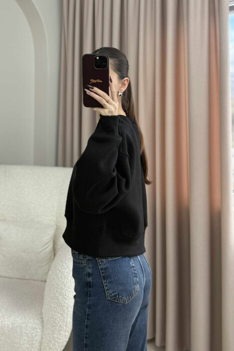 FLUFFY COTTON SIMPLE WOMAN SWEATSHIRT BLACK/ E ZEZE - 2