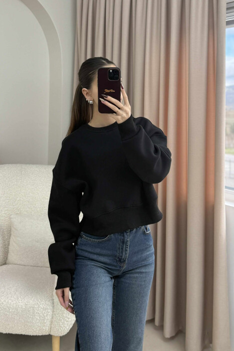 FLUFFY COTTON SIMPLE WOMAN SWEATSHIRT BLACK/ E ZEZE - 3