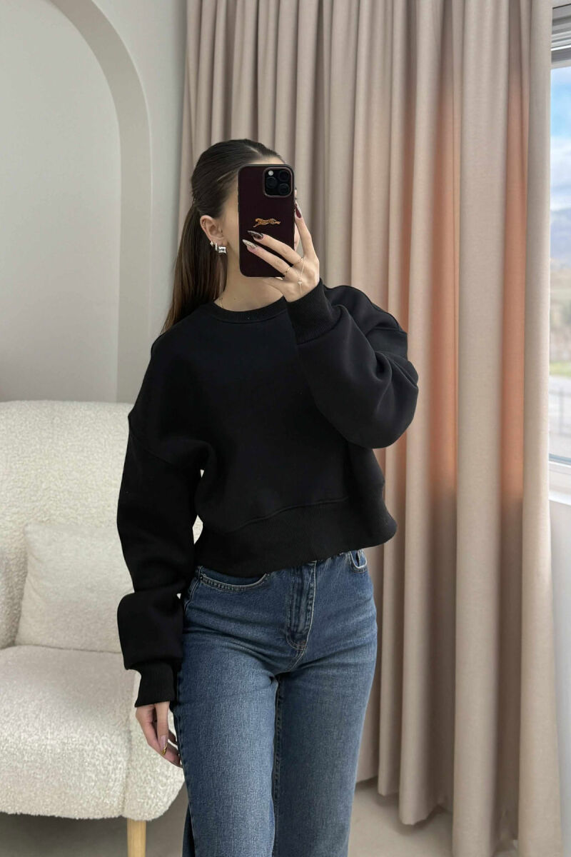 FLUFFY COTTON SIMPLE WOMAN SWEATSHIRT BLACK/ E ZEZE - 3