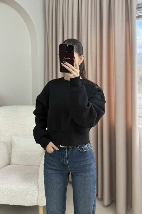 FLUFFY COTTON SIMPLE WOMAN SWEATSHIRT BLACK/ E ZEZE - 4
