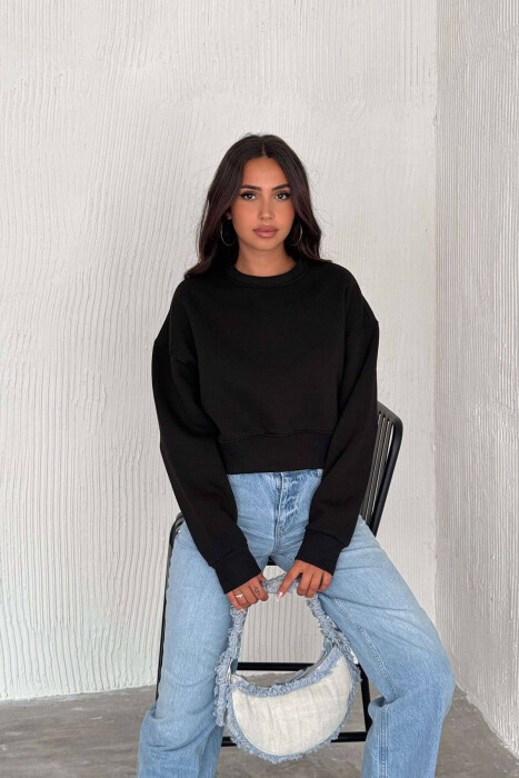 FLUFFY COTTON SIMPLE WOMAN SWEATSHIRT BLACK/ E ZEZE - 2