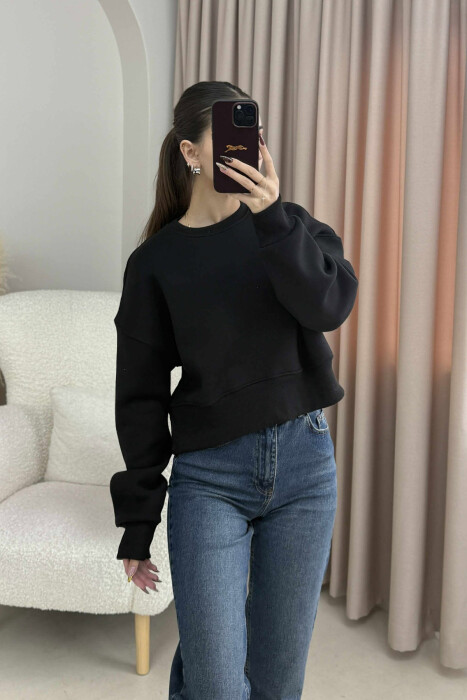 FLUFFY COTTON SIMPLE WOMAN SWEATSHIRT BLACK/ E ZEZE 