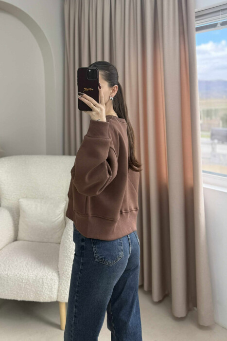 FLUFFY COTTON SIMPLE WOMAN SWEATSHIRT BROWN/KAFE - 2