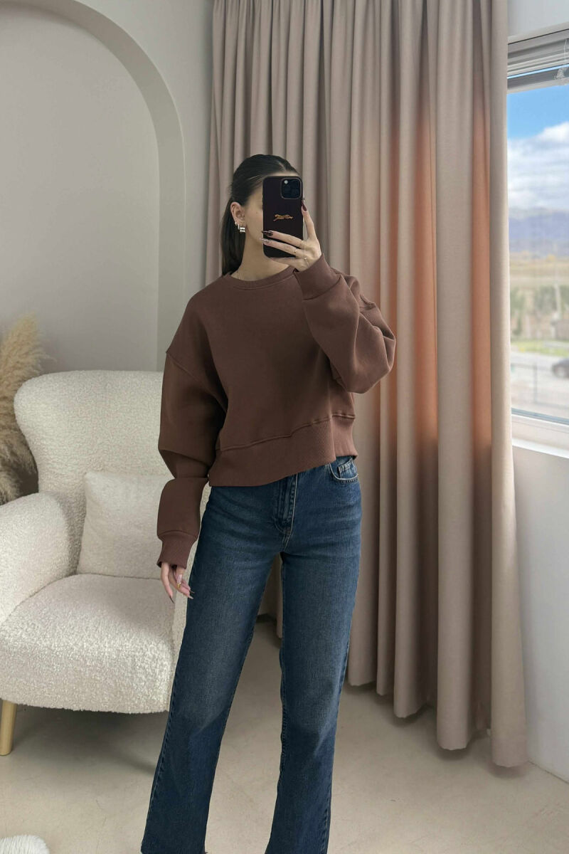 FLUFFY COTTON SIMPLE WOMAN SWEATSHIRT BROWN/KAFE - 4