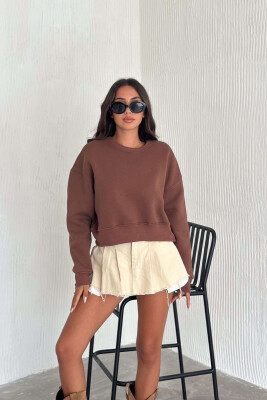 FLUFFY COTTON SIMPLE WOMAN SWEATSHIRT BROWN/KAFE 