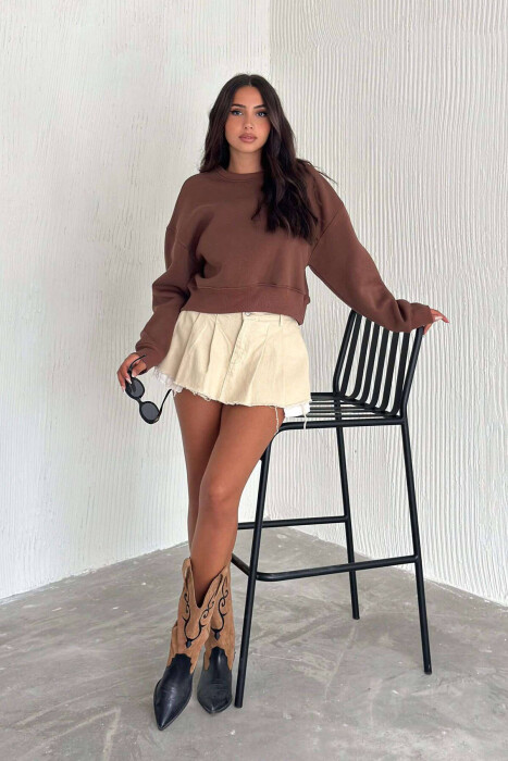 FLUFFY COTTON SIMPLE WOMAN SWEATSHIRT BROWN/KAFE - 2