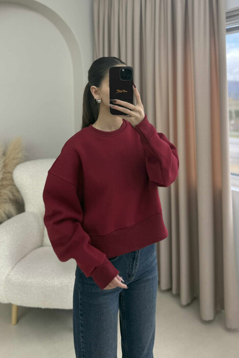 FLUFFY COTTON SIMPLE WOMAN SWEATSHIRT BURGUNDY/VISHNJE - 1