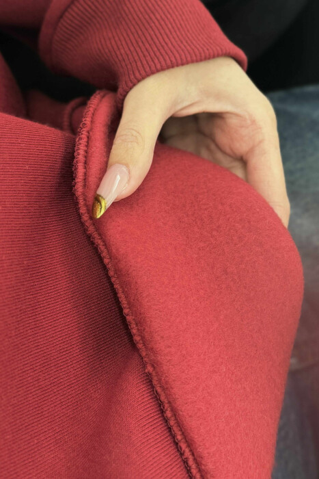 FLUFFY COTTON SIMPLE WOMAN SWEATSHIRT BURGUNDY/VISHNJE - 2