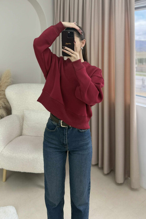 FLUFFY COTTON SIMPLE WOMAN SWEATSHIRT BURGUNDY/VISHNJE - 3