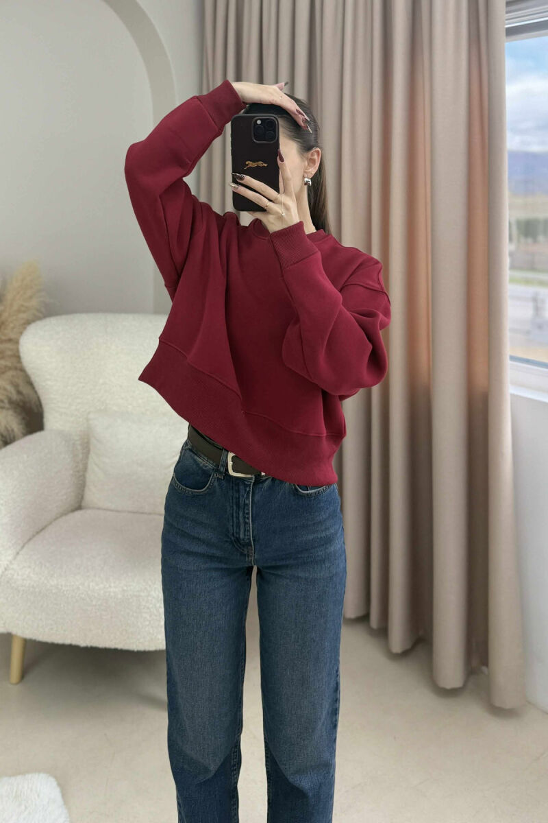 FLUFFY COTTON SIMPLE WOMAN SWEATSHIRT BURGUNDY/VISHNJE - 3