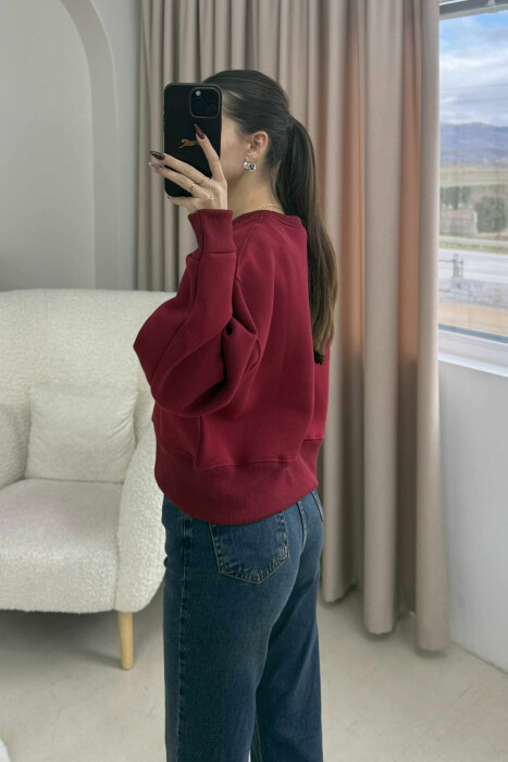FLUFFY COTTON SIMPLE WOMAN SWEATSHIRT BURGUNDY/VISHNJE - 4