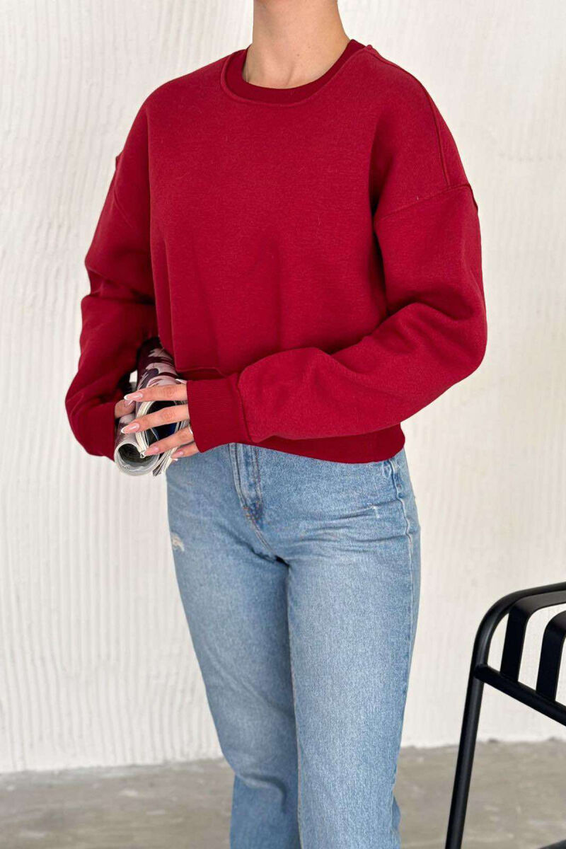 FLUFFY COTTON SIMPLE WOMAN SWEATSHIRT BURGUNDY/VISHNJE - 2