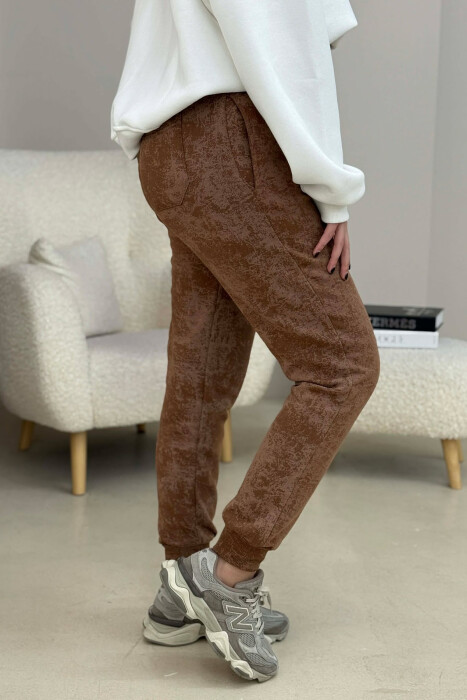 FLUFFY ELASTIC WAIST WOMEN JOGGERS BROWN/KAFE - 2