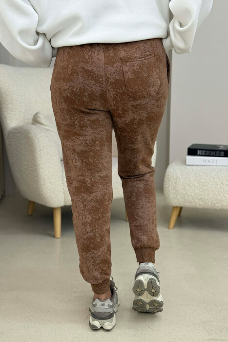 FLUFFY ELASTIC WAIST WOMEN JOGGERS BROWN/KAFE - 4