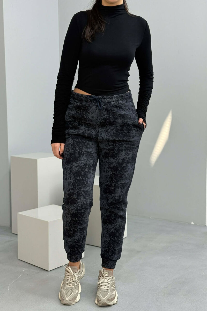 FLUFFY ELASTIC WAIST WOMEN JOGGERS DARK BLUE/BEE - 1