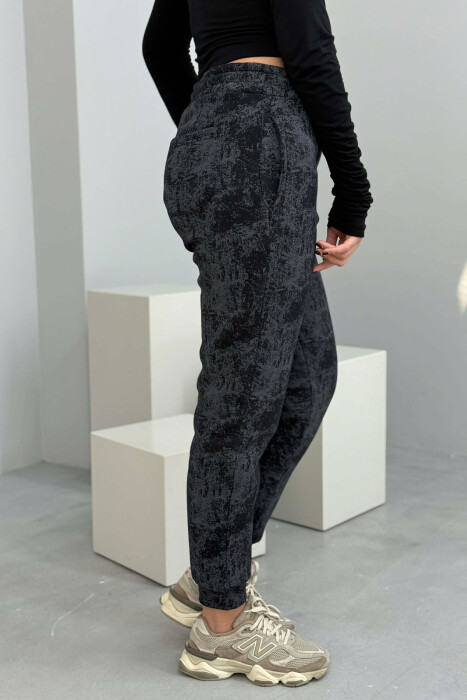 FLUFFY ELASTIC WAIST WOMEN JOGGERS DARK BLUE/BEE - 2