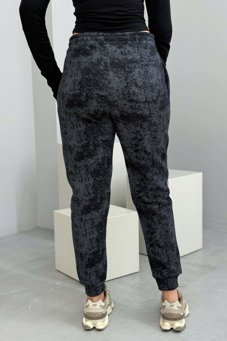 FLUFFY ELASTIC WAIST WOMEN JOGGERS DARK BLUE/BEE - 3