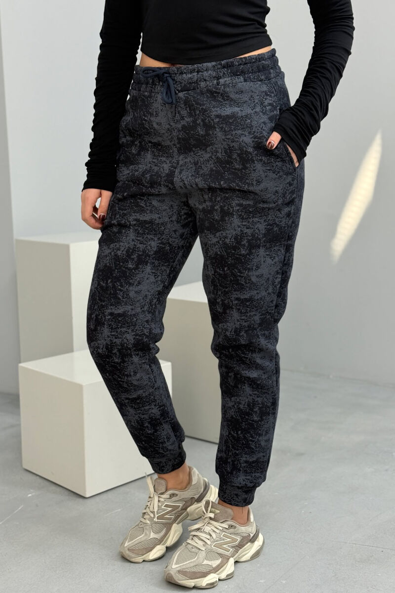 FLUFFY ELASTIC WAIST WOMEN JOGGERS DARK BLUE/BEE - 4