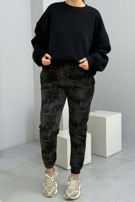 FLUFFY ELASTIC WAIST WOMEN JOGGERS DARK GREY/GEE - 1