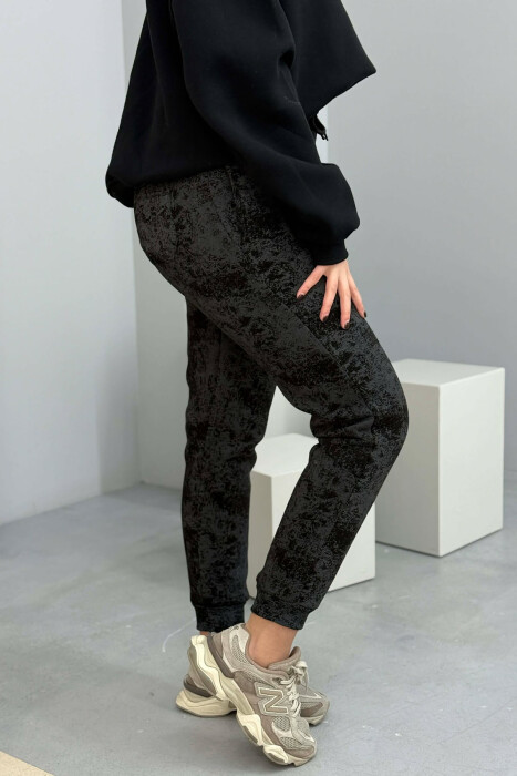 FLUFFY ELASTIC WAIST WOMEN JOGGERS DARK GREY/GEE - 4