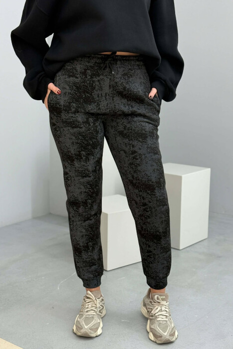 FLUFFY ELASTIC WAIST WOMEN JOGGERS DARK GREY/GEE - 5