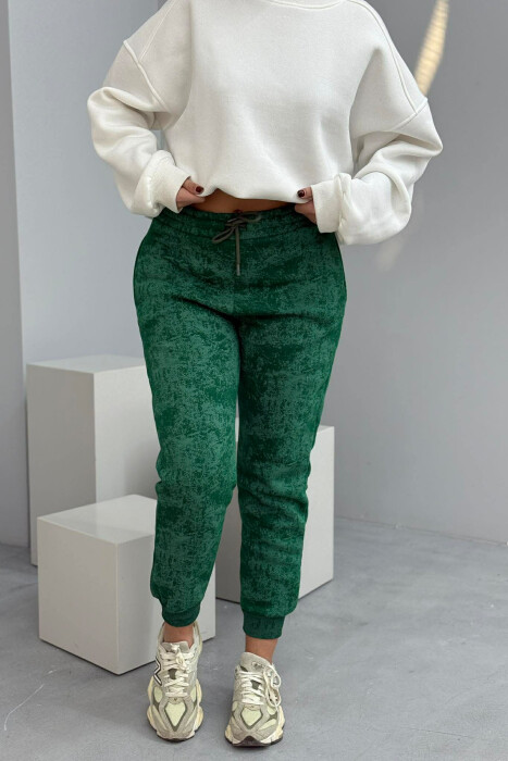 FLUFFY ELASTIC WAIST WOMEN JOGGERS GREEN/JESHILE - 1