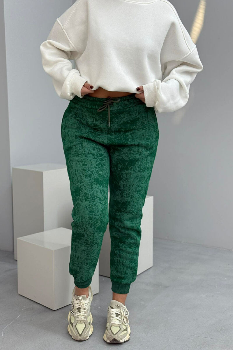 FLUFFY ELASTIC WAIST WOMEN JOGGERS GREEN/JESHILE - 1