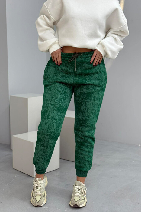FLUFFY ELASTIC WAIST WOMEN JOGGERS GREEN/JESHILE - 3