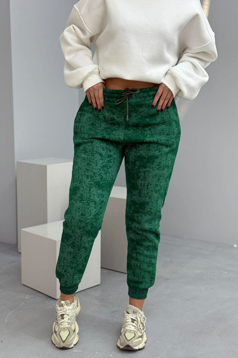 FLUFFY ELASTIC WAIST WOMEN JOGGERS GREEN/JESHILE - 3