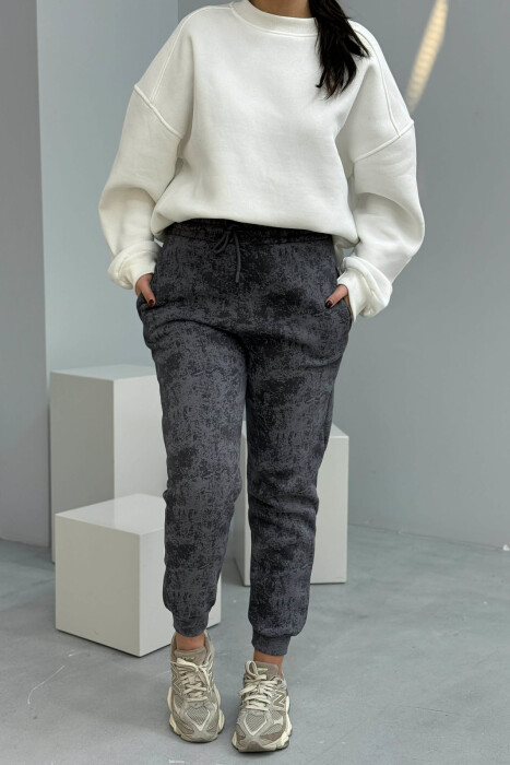 FLUFFY ELASTIC WAIST WOMEN JOGGERS LIGHT GREY/GZ - KLAUDIO FASHION