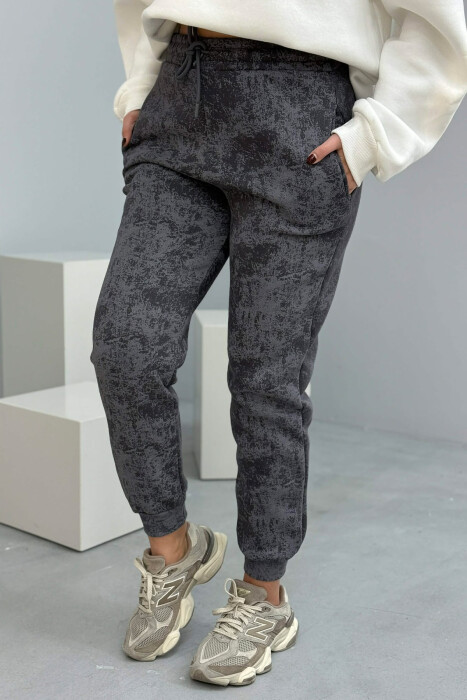 FLUFFY ELASTIC WAIST WOMEN JOGGERS LIGHT GREY/GZ - 2