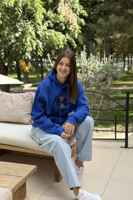 FLUFFY FRONT & BACK DESIGN WOMEN HOODIE BLUE/BLU 