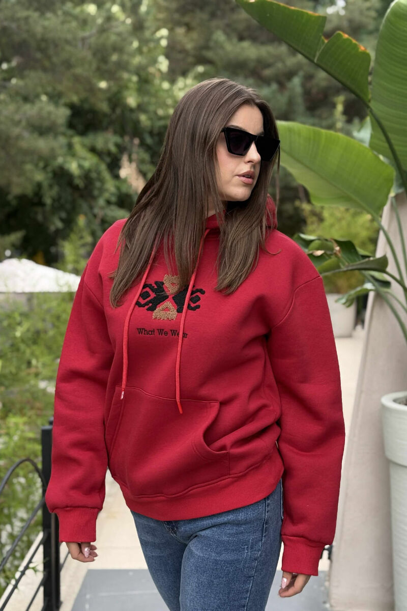 FLUFFY FRONT & BACK DESIGN WOMEN HOODIE RED/E KUQE - 2