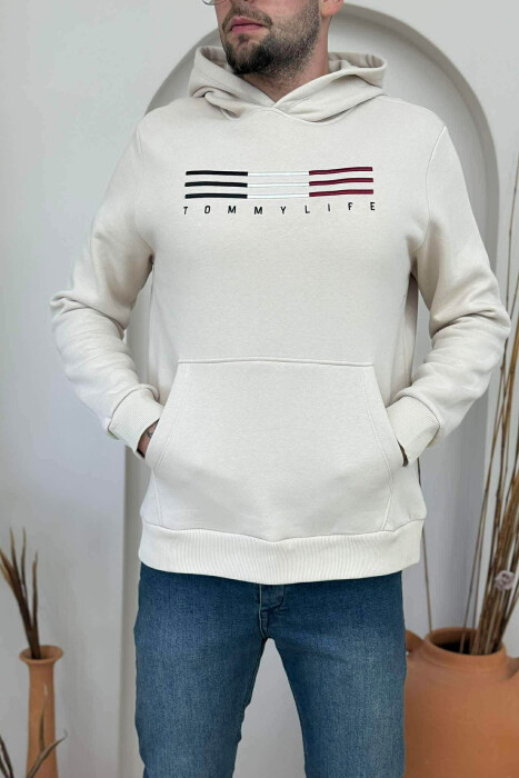 FLUFFY FRONT LOGO MEN HOODIE BEIGE/BEZHE - 2