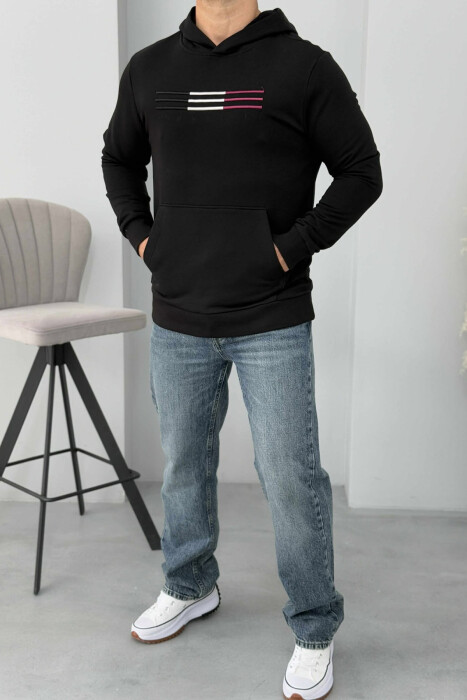 FLUFFY FRONT LOGO MEN HOODIE BLACK/ E ZEZE - 1