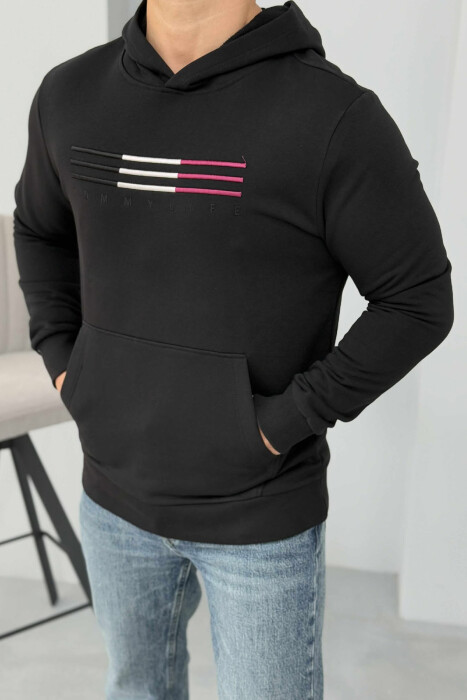 FLUFFY FRONT LOGO MEN HOODIE BLACK/ E ZEZE - 5